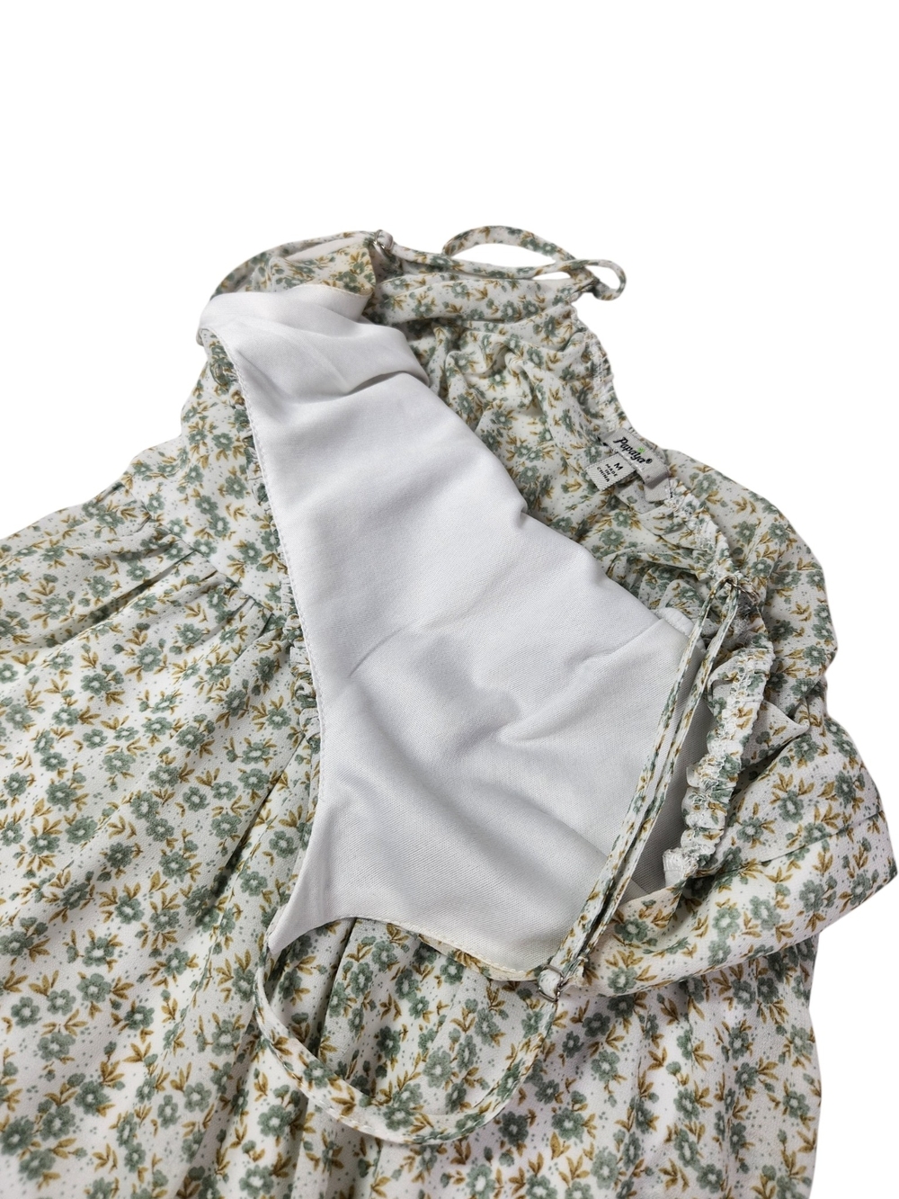 Papaya Floral Romper Dress Med Cottagecore Boho Sundress Sage Green Mini Flowy - Picture 10 of 13